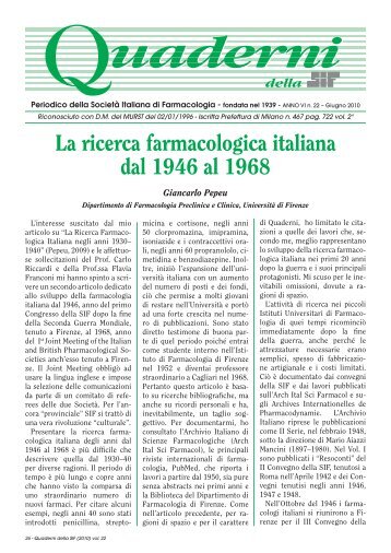 La ricerca farmacologica italiana dal 1946 al 1968 - SIF