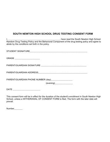 SOUTH NEWTON HIGH SCHOOL DRUG TESTING CONSENT FORM