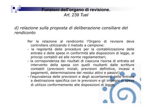 Funzioni dell'organo di revisione. Art. 239 Tuel - Associazione ...