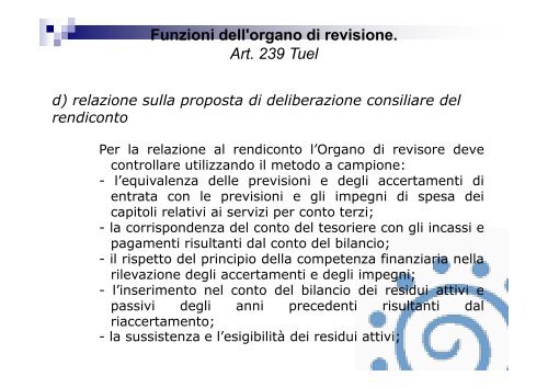 Funzioni dell'organo di revisione. Art. 239 Tuel - Associazione ...