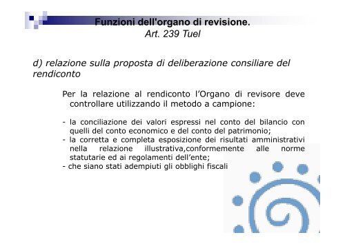 Funzioni dell'organo di revisione. Art. 239 Tuel - Associazione ...