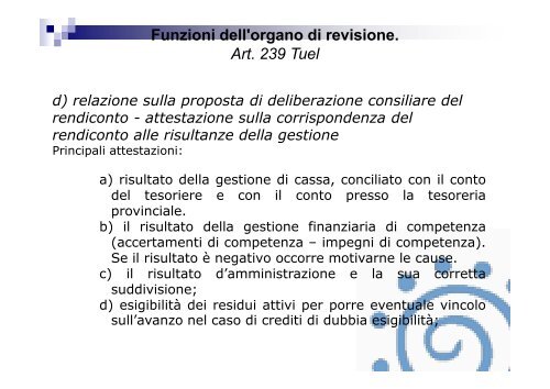 Funzioni dell'organo di revisione. Art. 239 Tuel - Associazione ...