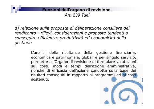 Funzioni dell'organo di revisione. Art. 239 Tuel - Associazione ...