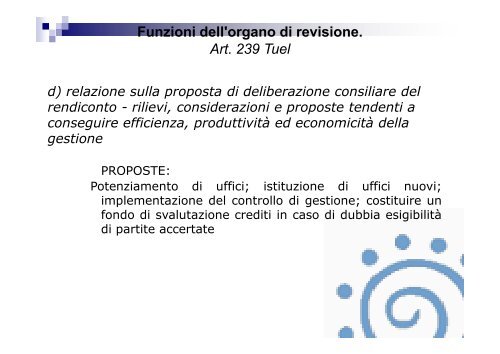 Funzioni dell'organo di revisione. Art. 239 Tuel - Associazione ...