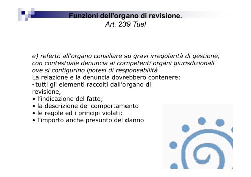 Funzioni dell'organo di revisione. Art. 239 Tuel - Associazione ...