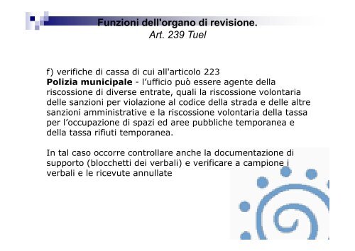 Funzioni dell'organo di revisione. Art. 239 Tuel - Associazione ...