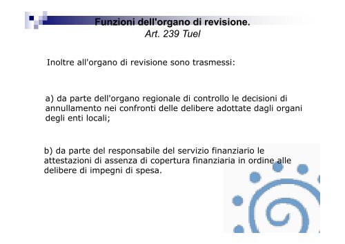 Funzioni dell'organo di revisione. Art. 239 Tuel - Associazione ...