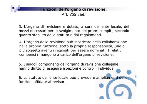 Funzioni dell'organo di revisione. Art. 239 Tuel - Associazione ...