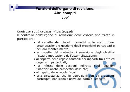 Funzioni dell'organo di revisione. Art. 239 Tuel - Associazione ...