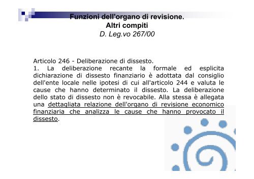 Funzioni dell'organo di revisione. Art. 239 Tuel - Associazione ...