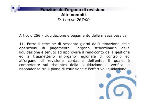 Funzioni dell'organo di revisione. Art. 239 Tuel - Associazione ...