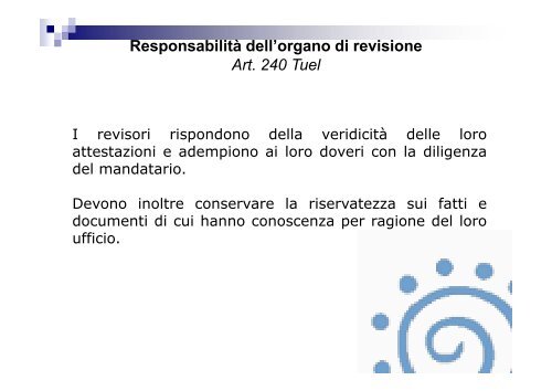 Funzioni dell'organo di revisione. Art. 239 Tuel - Associazione ...