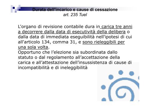 Funzioni dell'organo di revisione. Art. 239 Tuel - Associazione ...