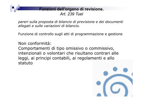 Funzioni dell'organo di revisione. Art. 239 Tuel - Associazione ...