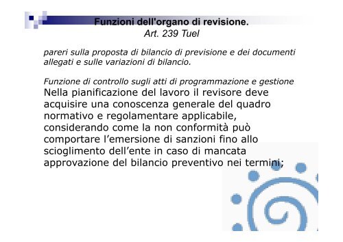 Funzioni dell'organo di revisione. Art. 239 Tuel - Associazione ...