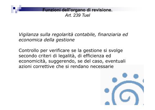 Funzioni dell'organo di revisione. Art. 239 Tuel - Associazione ...