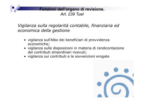 Funzioni dell'organo di revisione. Art. 239 Tuel - Associazione ...