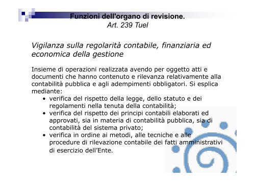 Funzioni dell'organo di revisione. Art. 239 Tuel - Associazione ...