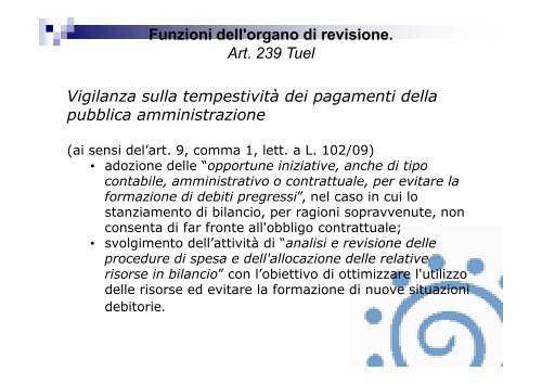 Funzioni dell'organo di revisione. Art. 239 Tuel - Associazione ...