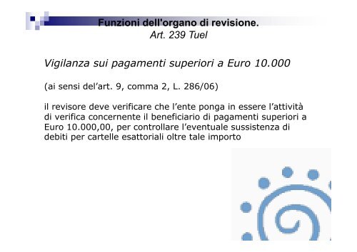 Funzioni dell'organo di revisione. Art. 239 Tuel - Associazione ...