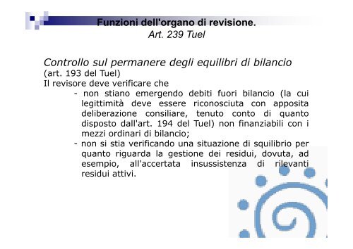 Funzioni dell'organo di revisione. Art. 239 Tuel - Associazione ...