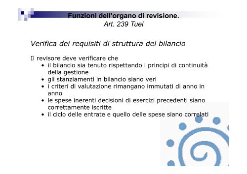 Funzioni dell'organo di revisione. Art. 239 Tuel - Associazione ...