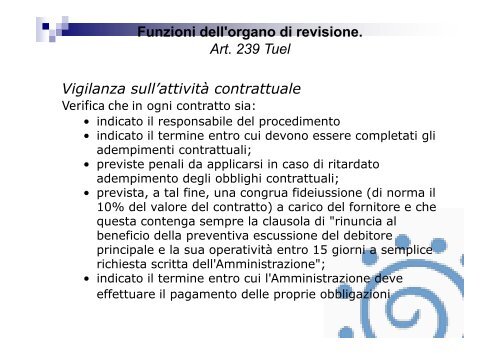 Funzioni dell'organo di revisione. Art. 239 Tuel - Associazione ...