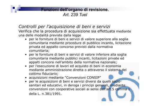 Funzioni dell'organo di revisione. Art. 239 Tuel - Associazione ...