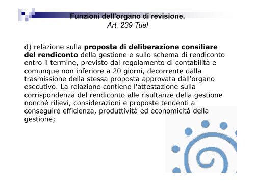 Funzioni dell'organo di revisione. Art. 239 Tuel - Associazione ...