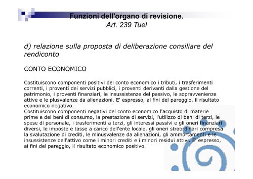 Funzioni dell'organo di revisione. Art. 239 Tuel - Associazione ...