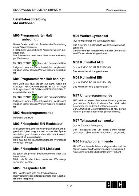 Steuerungsdokumentation FrÃ¤sen - Emco Maier GmbH