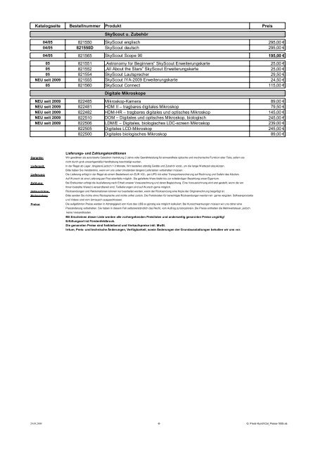 Preisliste 10/2009 zum Celestron Teleskop Katalog