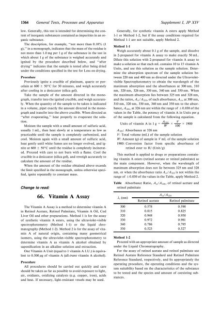 Supplement I to the Japanese Pharmacopoeia Fourteenth Edition