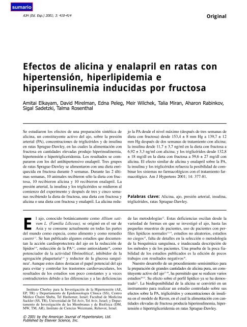 Efectos de alicina y enalapril en ratas con hipertensiÃ³n ...