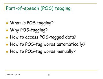 Part-of-speech (POS) tagging