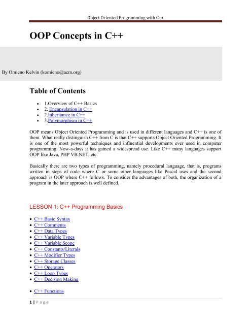 Object Oriented Programming with C++ - Omieno Kelvin