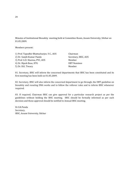 Institutional Biosafety Committee(IBSC) - Assam University