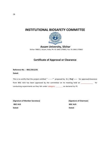 Institutional Biosafety Committee(IBSC) - Assam University