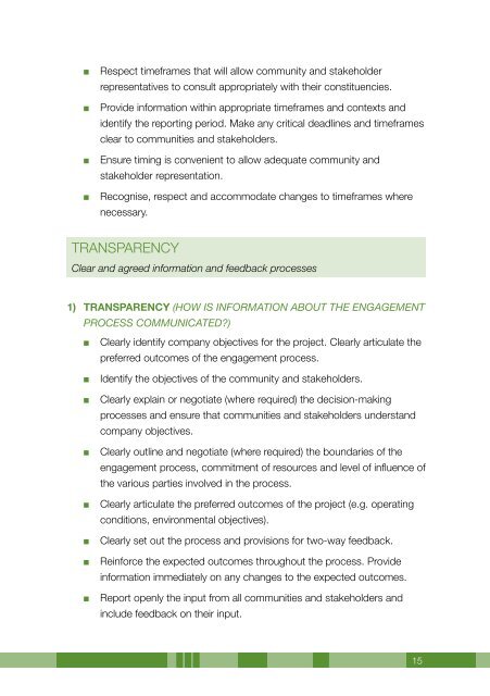 Principles for Engagement with Communities and Stakeholders