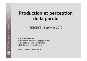 Production et perception de la parole - Resodys