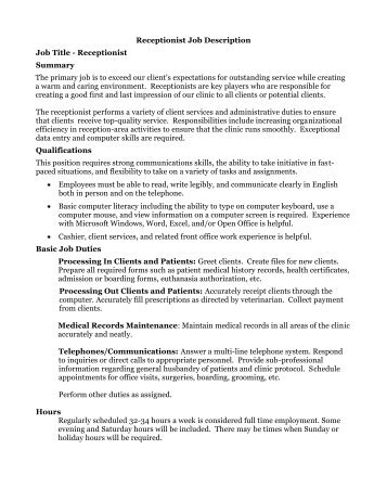 medical front office job description