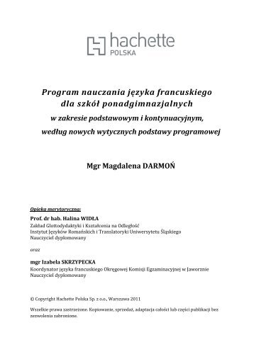 Program nauczania z języka francuskiego