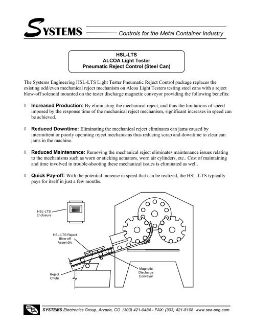 HSL-LTS: Alcoa Light Tester Pneumatic Reject Control - Sea-Seg.com