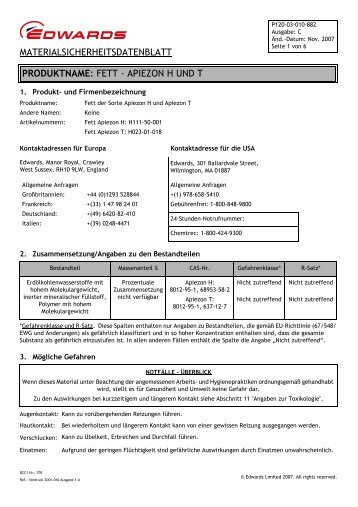 fett - apiezon h und t - Edwards