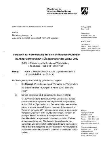 RdErl Vorgaben Abitur 2012 GG - Standardsicherung NRW