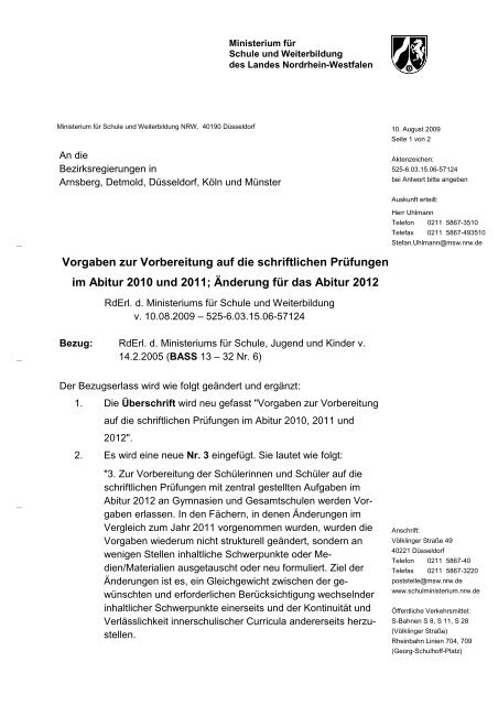 RdErl Vorgaben Abitur 2012 GG - Standardsicherung NRW