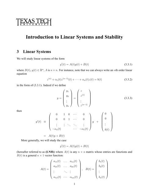 Introduction to Linear Systems and Stability