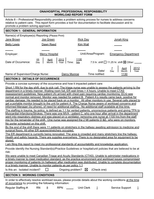 Professional Responsibility Workload Report Form SAMPLE ...