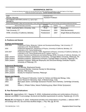 Biographical Sketch Format Page - University of Pittsburgh :: MSTP