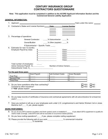 Contractors Supplemental Questionnaire - AmWINS